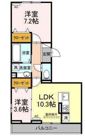 オーヴェスト深大寺(2LDK/2階)の間取り写真