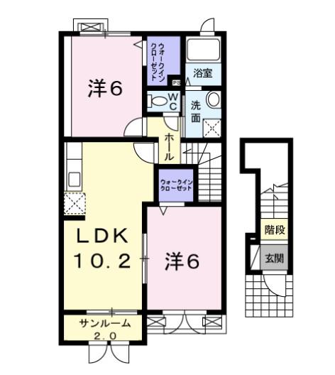 フィオレンテ ・ C/ 湯沢市清水町(2LDK/2階)の間取り写真