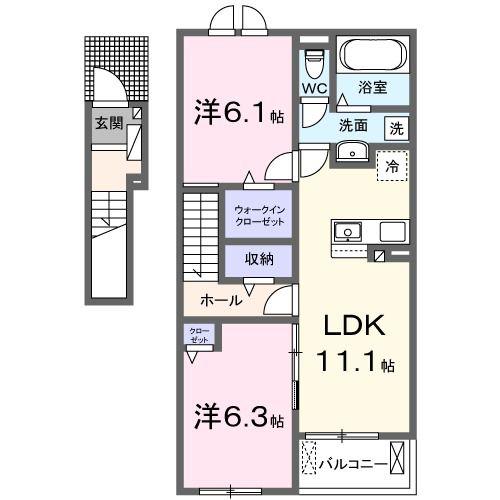 ル カルム 森跡I(2LDK/2階)の間取り写真