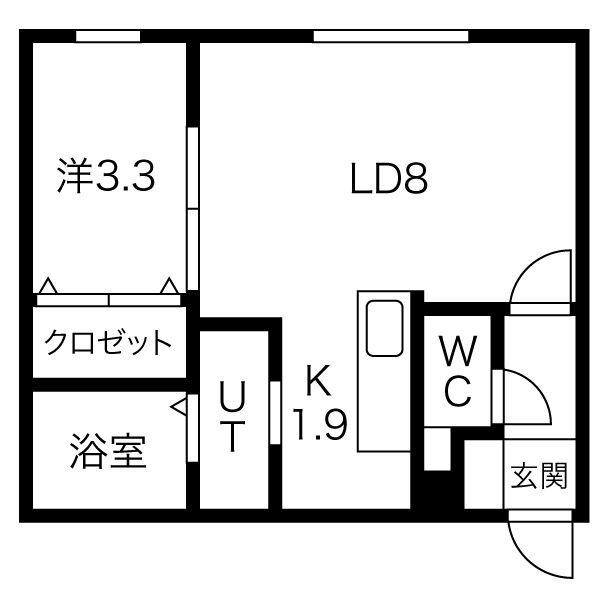 ＪＲ札沼線 当別駅 徒歩2分 4階建 築24年(1LDK/1階)の間取り写真