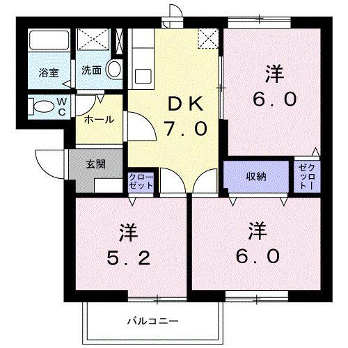 パ-クアベニュ-B(3DK/1階)の間取り写真