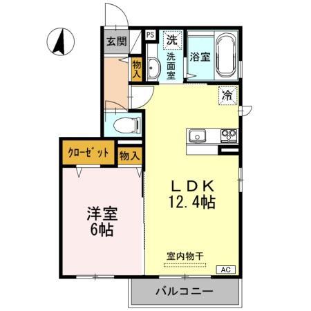 クレセント新町(1LDK/2階)の間取り写真