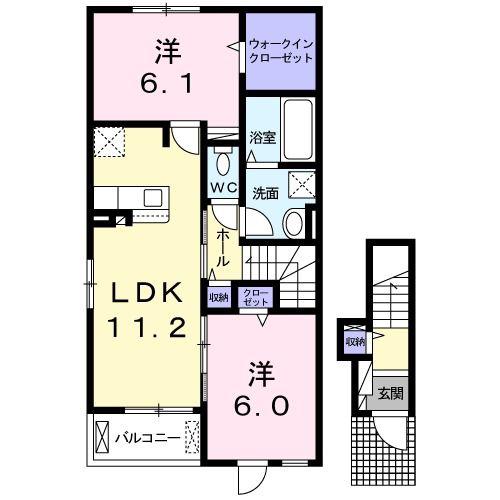 フレーシュ・ベルI(2LDK/2階)の間取り写真