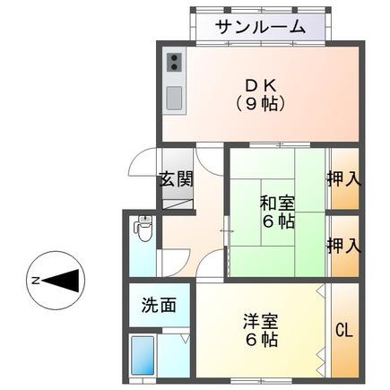 M八橋本町(2DK/2階)の間取り写真