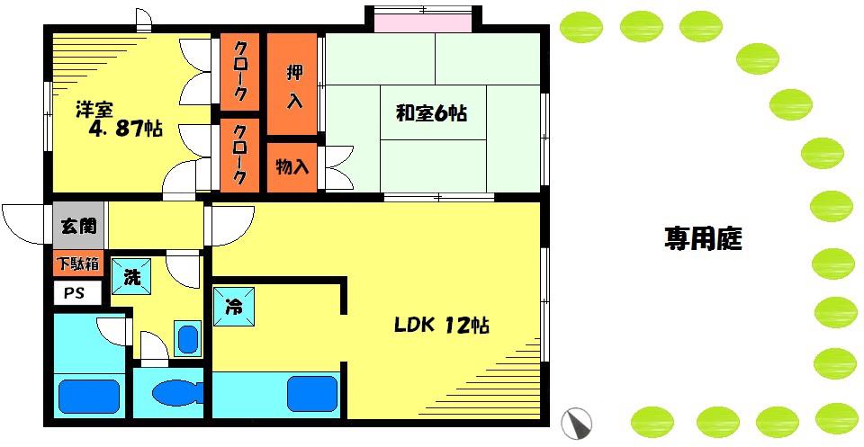 プレステージ稲城(2LDK/1階)の間取り写真