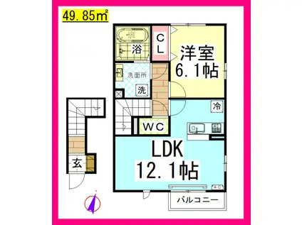 DLディアベルジュ湘南 α館 (1LDK/2階)の間取り写真