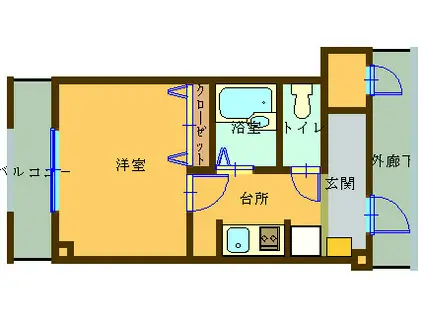 レナード中福I(1K/1階)の間取り写真