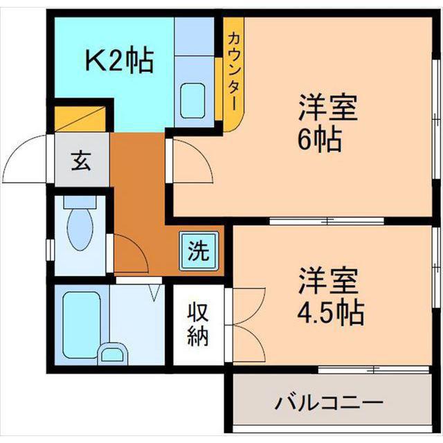 あぷろうち(2K/2階)の間取り写真