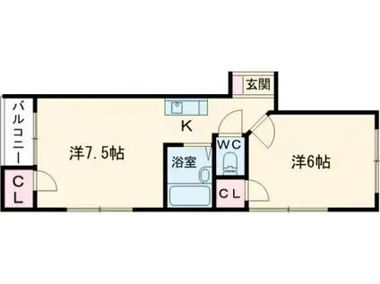 バーブルパークマンション(1DK/2階)の間取り写真