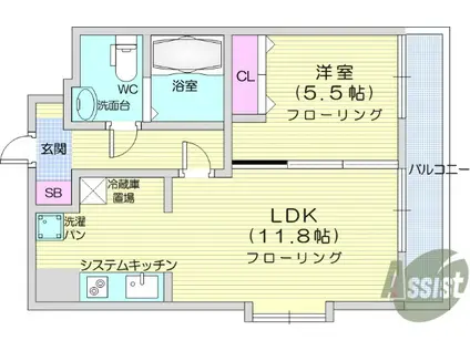 ヒューマンハイム平成(1LDK/8階)の間取り写真