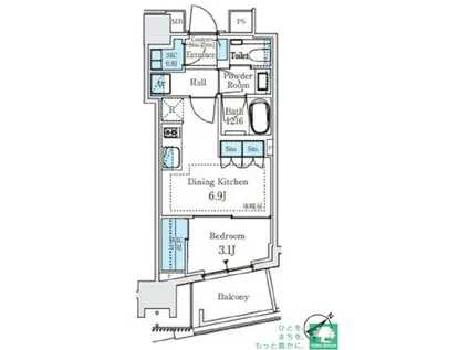 パークホームズ西小山(1DK/2階)の間取り写真