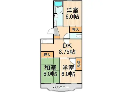 エクセルエステート吉田II(3DK/3階)の間取り写真
