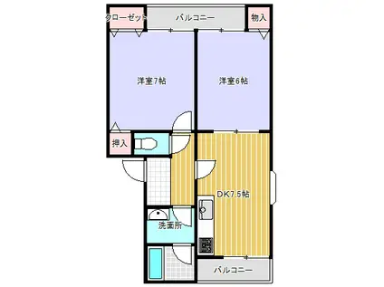 コスモスハウスIII(2DK/1階)の間取り写真