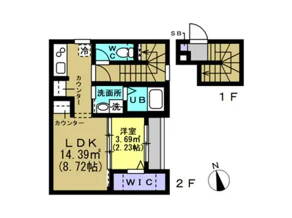 グランドール若林III(1LDK/2階)の間取り写真