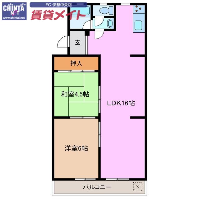 勢田パークマンションA棟(2LDK/3階)の間取り写真