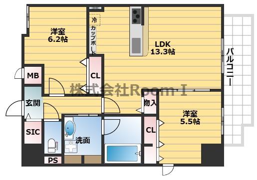 WONNAL堺筋本町(1SLDK/4階)の間取り写真