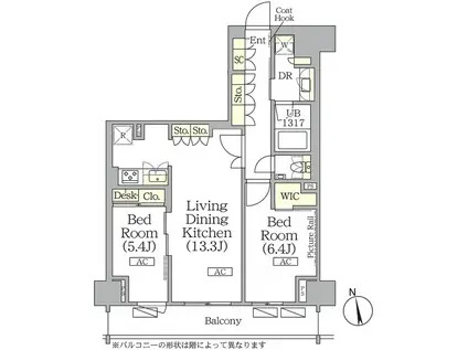 ザ・パークハビオ神楽坂レジデンスサウス(2LDK/5階)の間取り写真