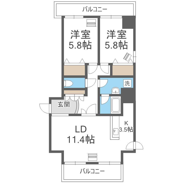 サンコート南8条(2LDK/2階)の間取り写真