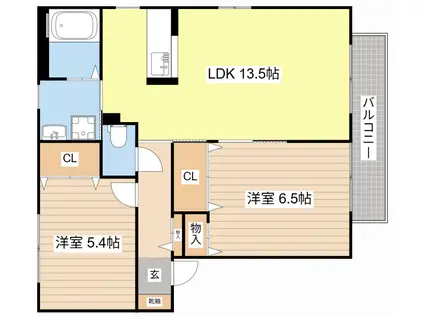 シャーメゾン六条B棟(2LDK/2階)の間取り写真