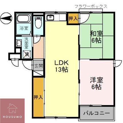 フラワーハイム鶴見(2LDK/1階)の間取り写真