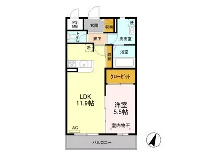 セリージャ デ トーア(1LDK/4階)の間取り写真