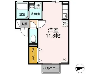 プレジオII(ワンルーム/2階)の間取り写真