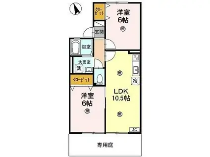 アーク比叡(2LDK/1階)の間取り写真