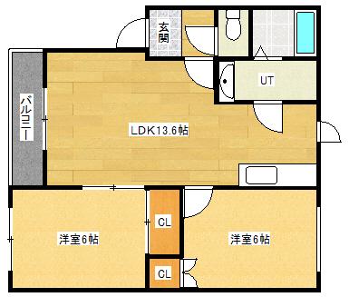 RESIDENCE GUTE(2LDK/2階)の間取り写真