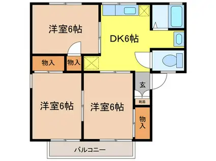 サンヴィレッジ五反田A棟(3DK/2階)の間取り写真