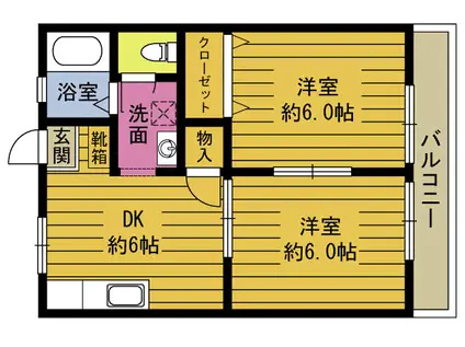 シャンポール大在(2DK/1階)の間取り写真