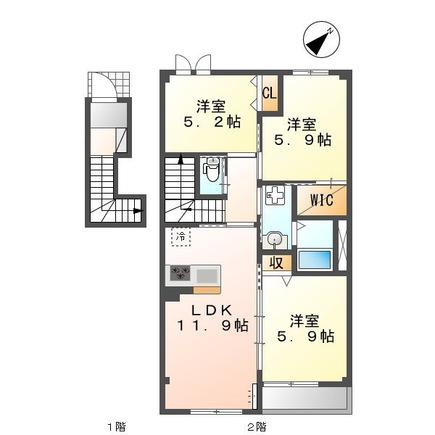 シュプロスII(3LDK/2階)の間取り写真