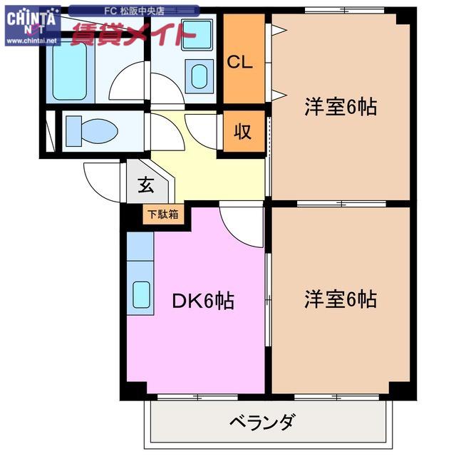 SURPLUS TWO MURATA A棟(2DK/2階)の間取り写真