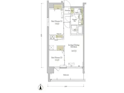 アーバネックス菊川(2LDK/7階)の間取り写真