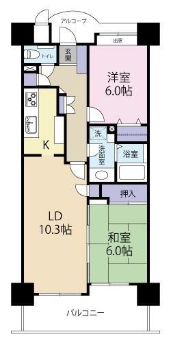 サザンスクエア白梅(2LDK/6階)の間取り写真
