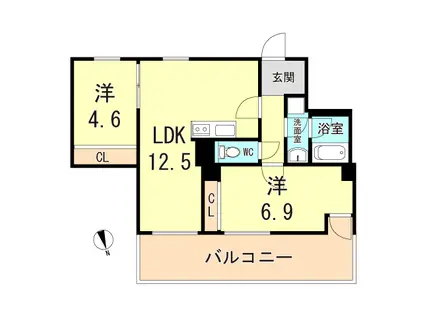 ウィステリア神戸湊川(2LDK/4階)の間取り写真