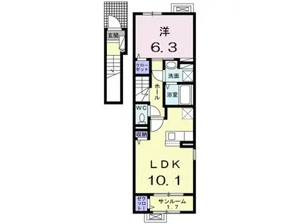 ミラノVI B(1LDK/2階)の間取り写真