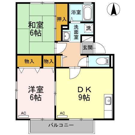 ハイツセリュー III棟(2DK/2階)の間取り写真