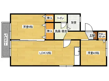 エコーハイツB棟(2LDK/2階)の間取り写真