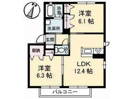 メゾンM B棟(2LDK/2階)の間取り写真