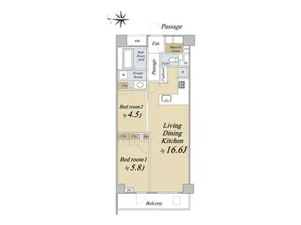 オープンレジデンシア広尾ザ・ハウスサウス COURT(2LDK/3階)の間取り写真