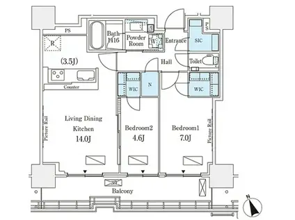 ロイヤルパークス品川(2LDK/15階)の間取り写真