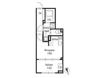 GRANPASEO市谷仲之町 グランパセオ市谷仲之町(1DK/1階)の間取り写真