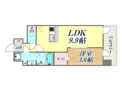レジュールアッシュ神戸湊川公園(1LDK/5階)の間取り写真