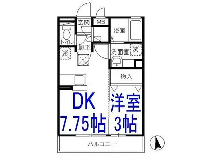 フリーデン(1DK/3階)の間取り写真