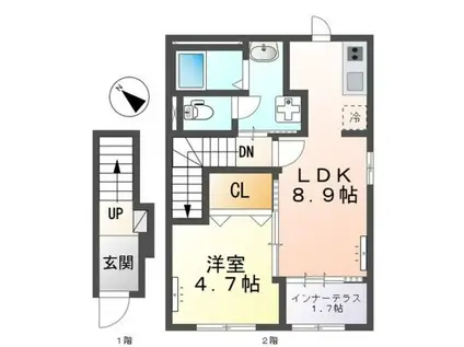 沼津市大諏訪アパート(1LDK/2階)の間取り写真