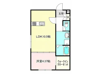 グラシエ土師サウス(1LDK/2階)の間取り写真