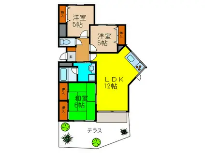 エスタ雲雀丘(3LDK/1階)の間取り写真