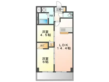 豊明寺池マンション(2LDK/2階)の間取り写真