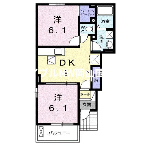 リュニベール・メゾンII(2DK/1階)の間取り写真