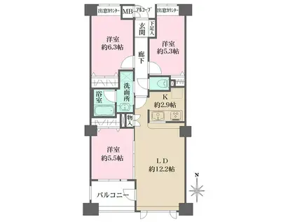 アボリアスコート笹塚ウエスト(3LDK/2階)の間取り写真